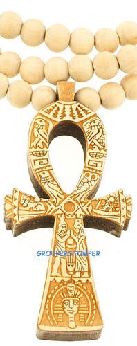 Ankh Ägyptisch Neu Ganz Holz Anhänger Halskette mit Perlenkette Positive Lebensfreude - Bild 23 von 37