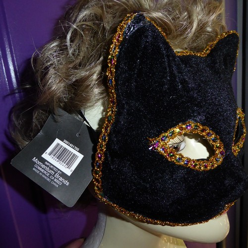 Black Bling Cat Women or Man Mask Adult Size Costume Tie on Halloween NIP - Picture 5 of 9