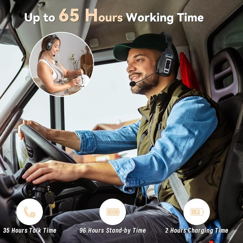 Bluetooth V5.2 Headset, Trucker Bluetooth Headset AI Noise Cancelling Mic, 65H p - Photo 4 sur 7