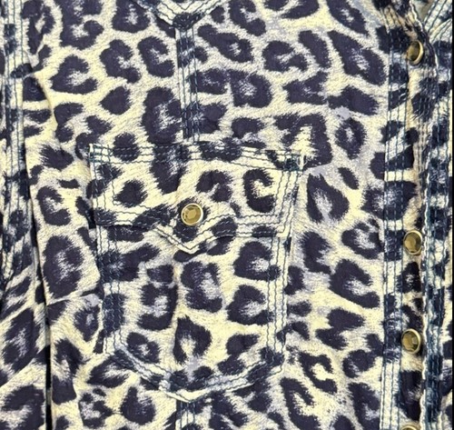 Rock 47 by Wrangler Blue Cheetah Print Rhinestone Snap Western Cut L - Picture 12 of 14