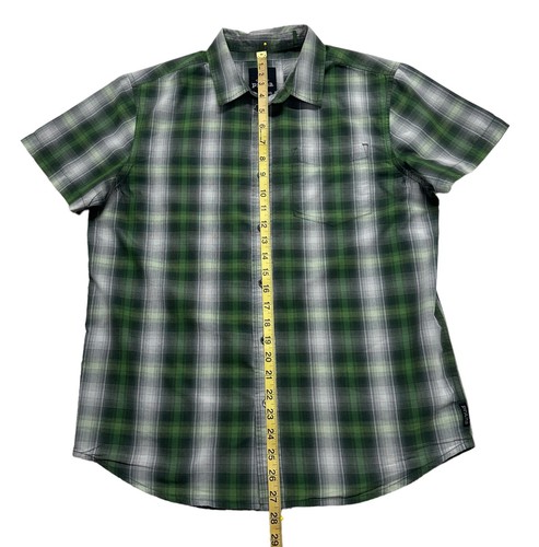 NUEVA Camisa a Cuadros PrAna para Hombre Verde Gris Algodón Mangas Cortas con Botones Talla Pequeña - Imagen 12 de 12