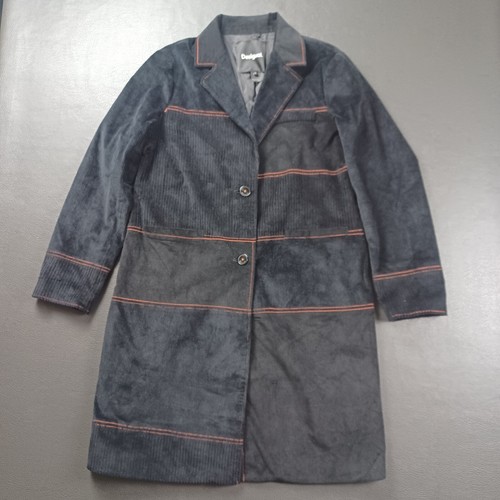 Desigual Jacket Womens XL Patchwork Corduroy Long Pockets Black Chore Barn - Picture 9 of 9