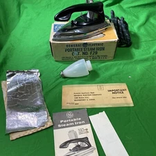 VINTAGE RETRO GENERAL ELECTRIC GE STEAM / TRAVEL IRON 17F29- USED With Box Works