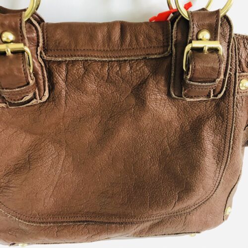 LINEA PELLE Cognac Leather Studded Tote Bag Gold hardware - Picture 11 of 12
