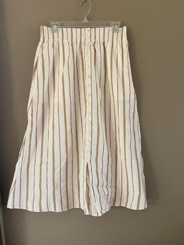 Madewell Midi LINEN BLEND Skirt Palisade Chambray Stripe Button Front S - Picture 2 of 3