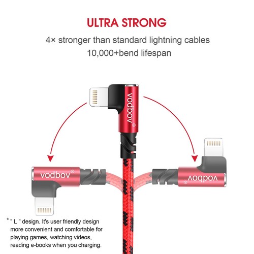 iPhone Charger 3Pack Lightning Right Angle Cord 1ft 3ft 6ft MFi Certified Cab... - Picture 4 of 8