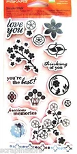 Floral Flair Flowers & Sayings Rubber Stamp Set  by Fiskars 136740-1001 NEW!