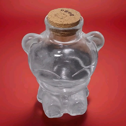 Ultra Rare Vintage Babu Bear Clear Glass Bottle Cartoon Animation Morning Glory 