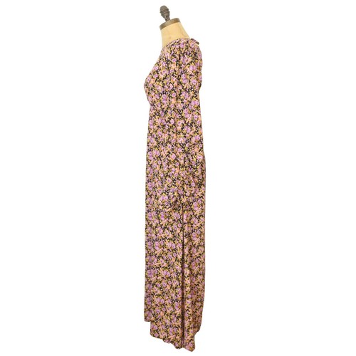 Topshop Balloon Sleeve Dress US 10 Open Back Floral Purple Retro NEW B15 - Picture 4 of 6