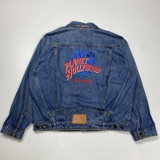 Vtg Planet Hollywood Mens Denim Jacket XL Blue Orlando Embroidered Music Retro