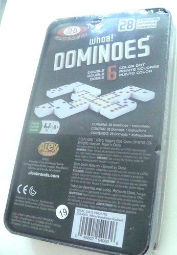 NEW SEALED IDEAL WHOA! DOMINOES 28 SET DOUBLE 6 COLOR DOT + METAL TIN - Picture 4 of 5