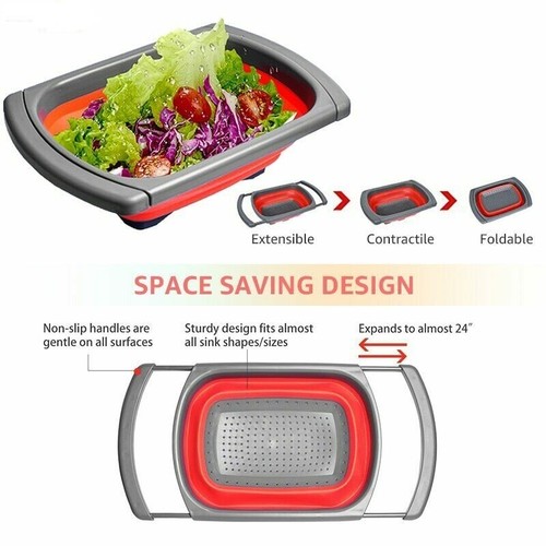 Cesta de drenaje plegable de silicona cesta de lavado de frutas y verduras colador plegable  - Imagen 8 de 11