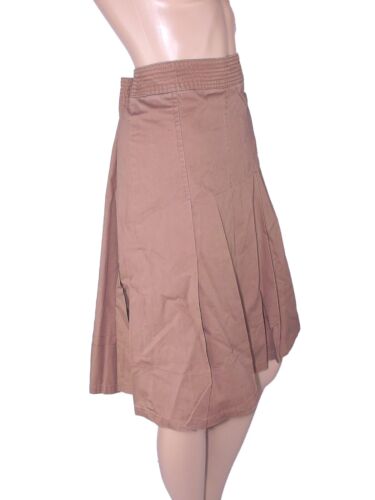 Gonna Midi Zara Taglia L Large Marrone Scampanata Sfoderata Cotone Ginocchio - Picture 2 of 12