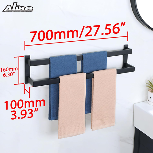 Bath Double Towel Bars,Black Towel Holder Towel Racks for Bathroom Lavatory,Wall - Picture 6 of 6