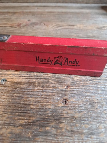 Vintage Handy Andy Level Tool Wooden Glass Bubble Working Metal Guard Red 12" - Picture 2 of 8