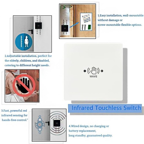 Abridor de puerta batiente automático con interruptor sensor cuadrado blanco sin contacto con cable - Imagen 6 de 9