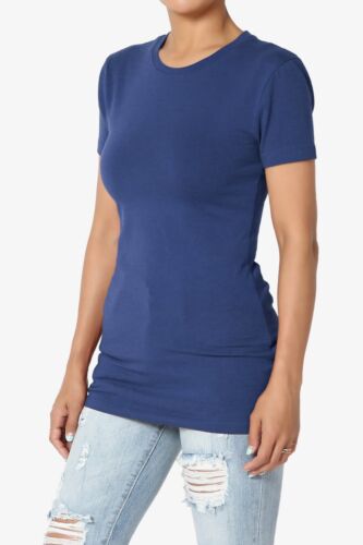 TheMOGAN Women's Basic Plain T SHIRT CREW Neck Short Sleeve STRETCH Cotton Tee - Picture 46 of 49