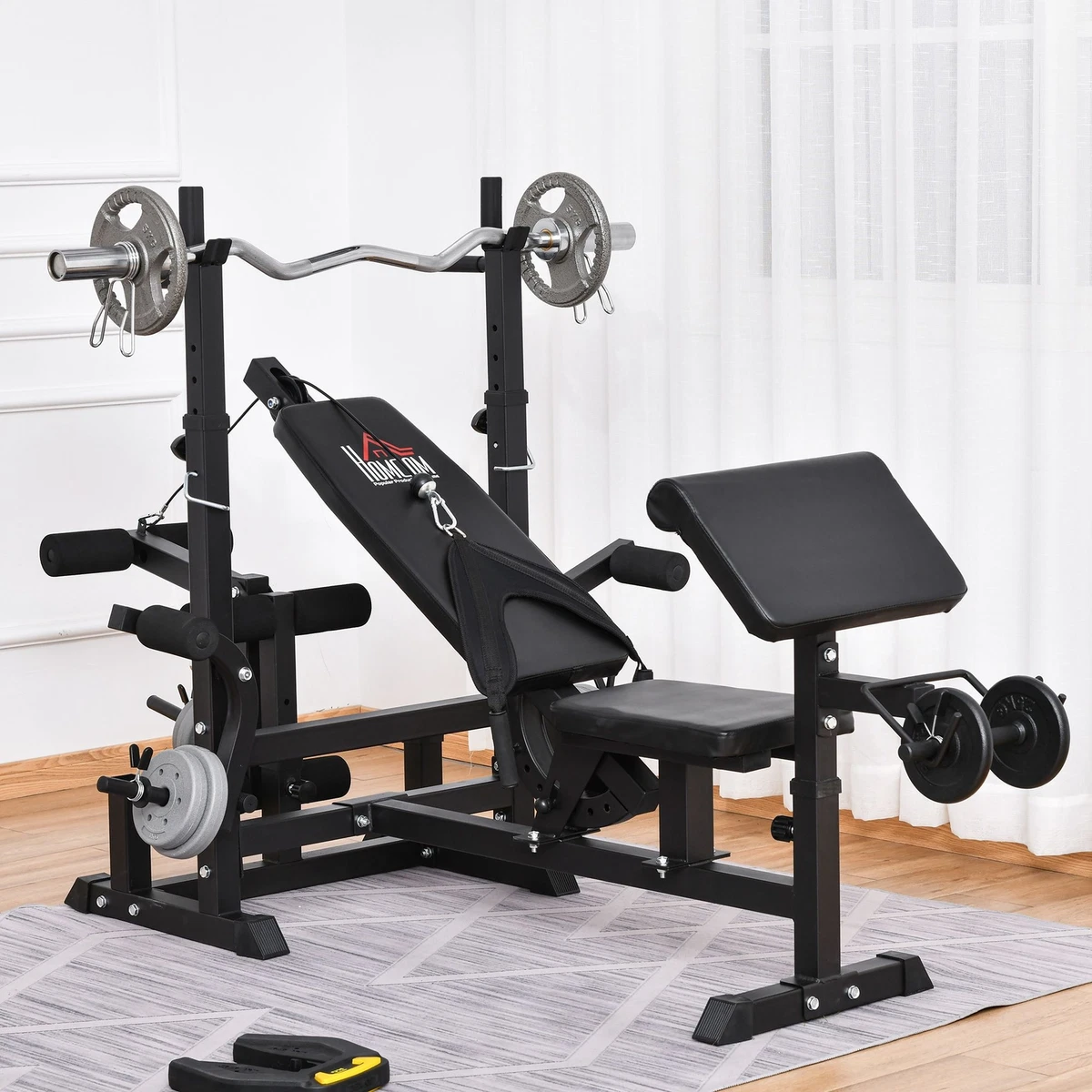 Multi Position Weight Bench Weight Bar Rack Stand w Chest Fly