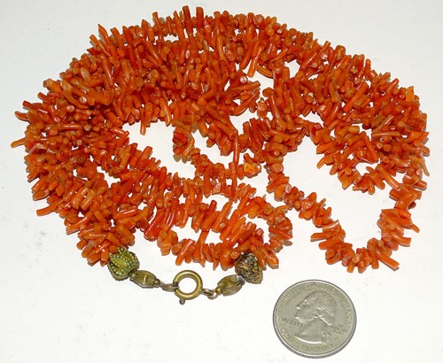 STUNNING! ANTIQUE Vintage NATURAL RED / ORANGE BRANCH CORAL 3-Strand Necklace - Picture 5 of 9