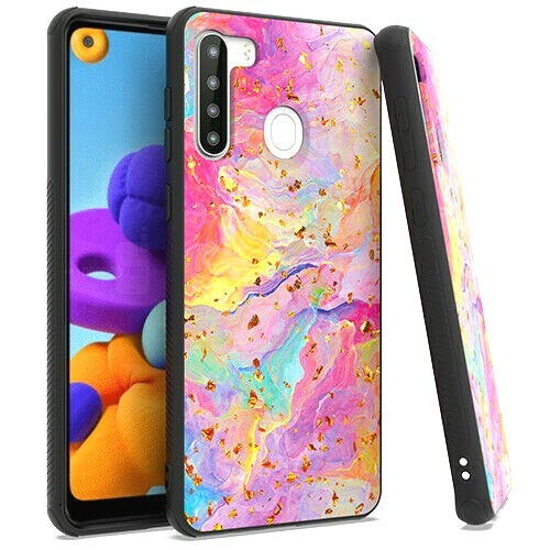 Für Samsung Galaxy A21 - Hart TPU Gummi Handyhülle Cover Glänzend Regenbogen Marmor - Bild 1 von 4