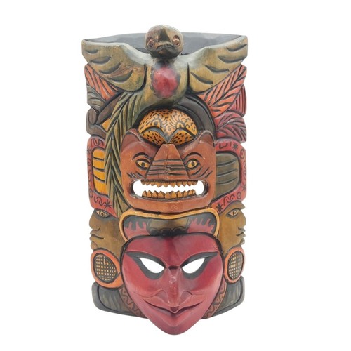 Carved Tribal Mayan Indigenous American Mask Totem 17" Warrior Jaguar Quetzal - Picture 2 of 8