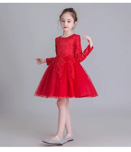 Fashion Flower Girl Dresses Lace Long Sleeve Children Dresses Girls Party Dress - Picture 13 of 20