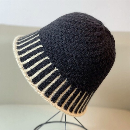 Fashion Womens Lady Warm Cotton Bucket Hat Pure Color Knitted Cap Fisherman Caps - Picture 6 of 9