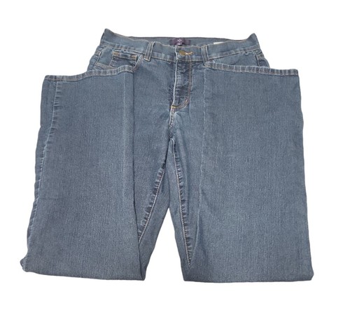 NYDJ denim Jeans Women's straight Zipper Closure & Belt hoops Size 8, Pre-owned