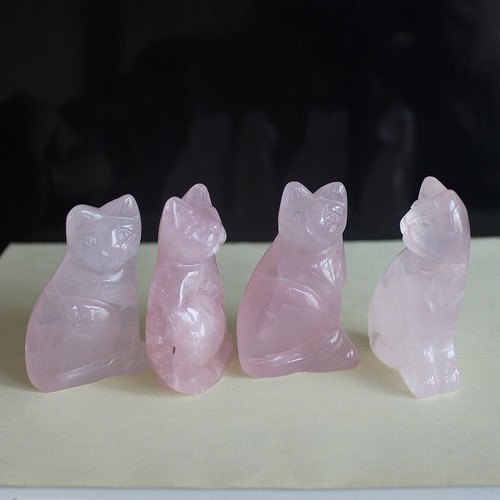 Piedra preciosa tallada cristal rosa cuarzo gato figura animal talla decoración del hogar 2"" - Imagen 4 de 4