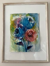 Orig painting 16x12 Abstract Blue Red Roses OOAK Unframed