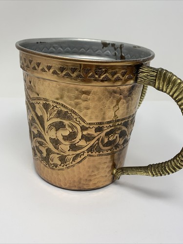 VTG Oppenheim Copper Hand Wash Cup Laver Ram Horn Handles Hand Made In Israel - Picture 4 of 11