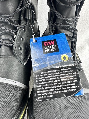 NEW MENS RED WING WORK BOOTS GORE-TEX BLACK TALL STEEL TOE VIBRAM WATERPROOF - Picture 4 of 7