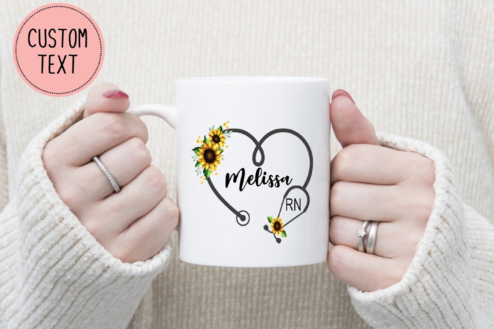 Personalized Nurse Mug Rn Stethoscope Custom Rn Gift Custom Mug Sunflowers