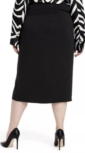 Solid Black Plus Sz 3X Church Office Polyester Vented Midi Skirt SERGIO HUDSON - Picture 2 of 4