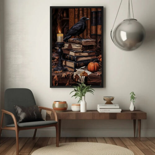 Dark Academia Wall Art: Gothic Black Raven on Books Fantasy Wall Hanging Durazza - Picture 2 of 11