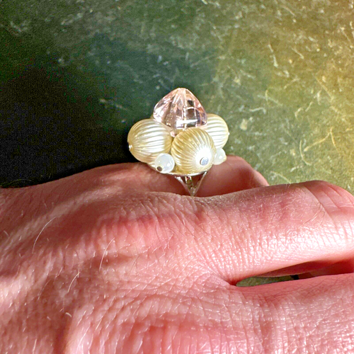 Hallmarked Signed Vintage Lalique Sterling Silver & Glass Ring Size UK O US 7.5 - Picture 12 of 16