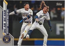 2020 Topps #72 Big Air, Big Hair (Keston Hiura / Ben Gamel)