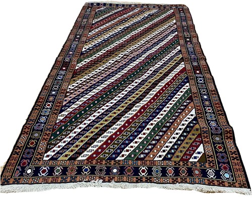 Exceptionally Rare Pattern:1970s Silk & Wool Handmade Caucasian Kurdish Soumak - Picture 11 of 12