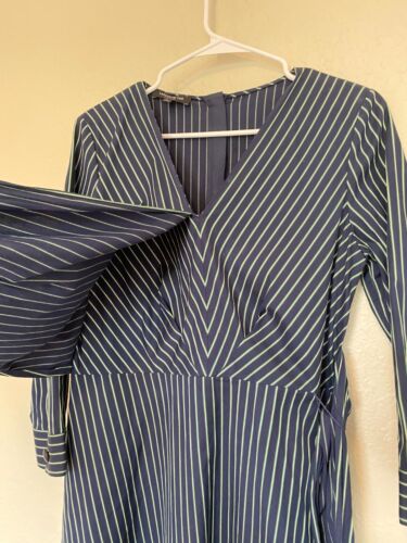 Lafayette 148 New York Penelope Series Striped Faux-Wrap Dress Navy Blue Size 4 - Picture 7 of 17