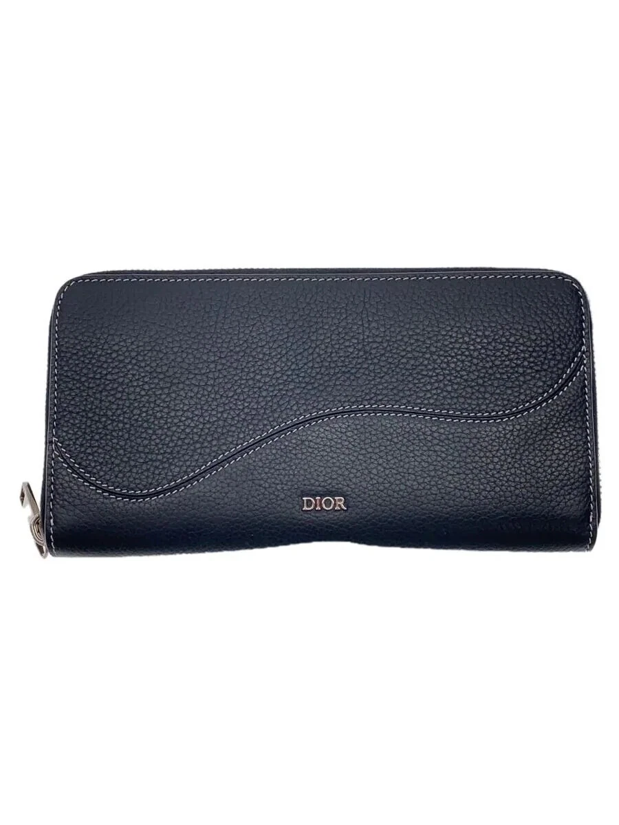 Christian Dior Portefeuille Long Zip Selle, Cuir Noir, Homme, Légère Usure