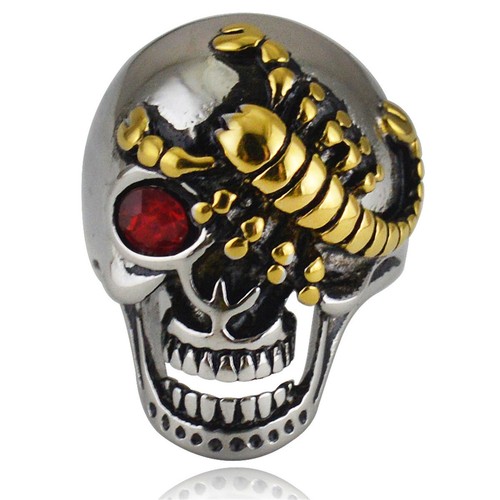 Herren Edelstahl Totenkopf Sternzeichen Skorpion Skorpion Gold-Silber Ring Größe 7-14 - Bild 37 von 40