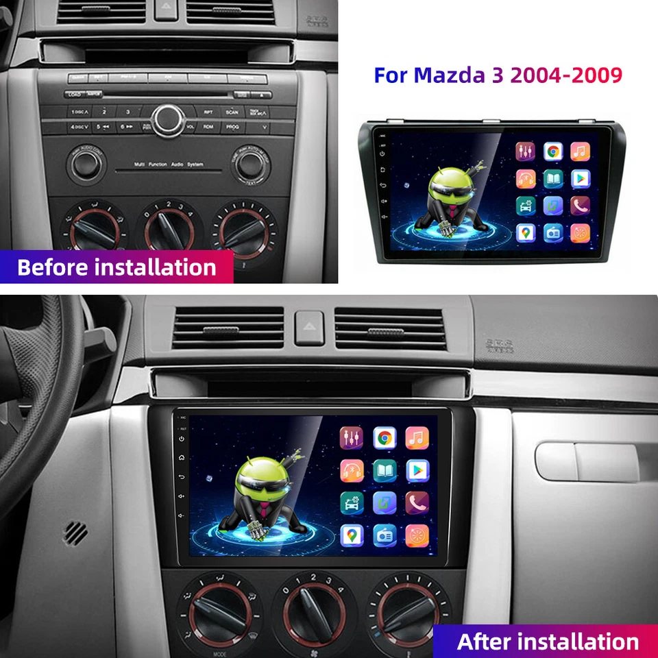 Radio estéreo de coche inalámbrico Carplay 4-64G Android 13 para Mazda 3 2004-09 Wifi GPS Foto 2 de 4