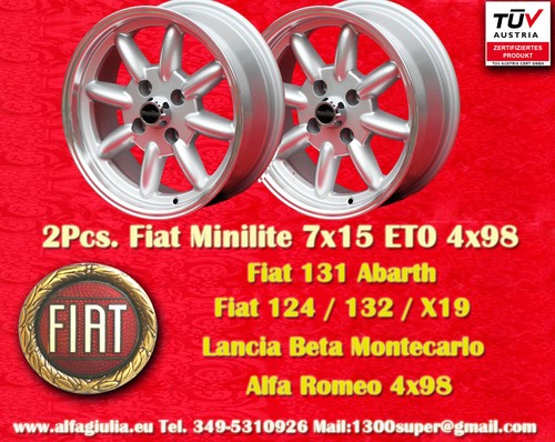 2 Cerchi Fiat 124 125 131 Minilite 7x15 4x98 ET0 Wheels Felgen Llantas Jantes - Foto 1 di 12