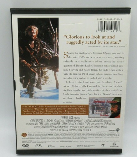 JEREMIAH JOHNSON DVD MOVIE, ROBERT REDFORD, WILL GEER, ALLYN ANN MCLERIE, FS/WS - Picture 2 of 2