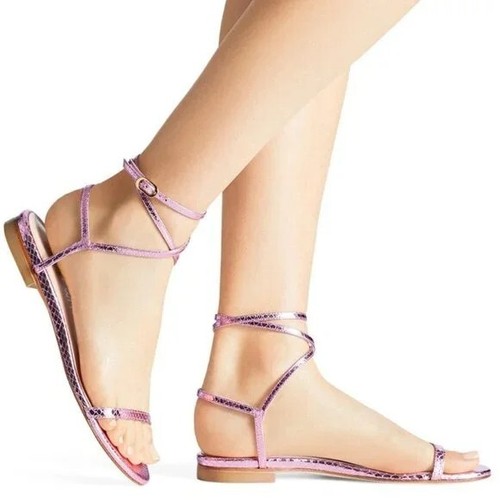 Stuart Weitzman Merinda Embossed Metallic Strappy Sandals Sz 6.5 India Pink - Picture 2 of 5
