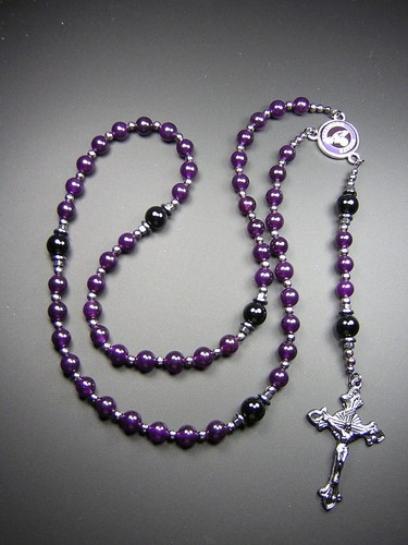 Baltimore Ravens Rosary Necklace Football Black Onyx and Dk Purple Jade Gemstone - Picture 8 of 15