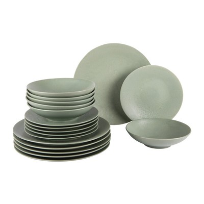Service Assiettes 18 Pièces Vésuvio Vert Sauge - Table Passion Grès