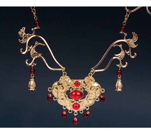 Hanfu Ming Dynasty Long Life Lock Pendant Bell Collar Necklace Accessories - Picture 6 of 13