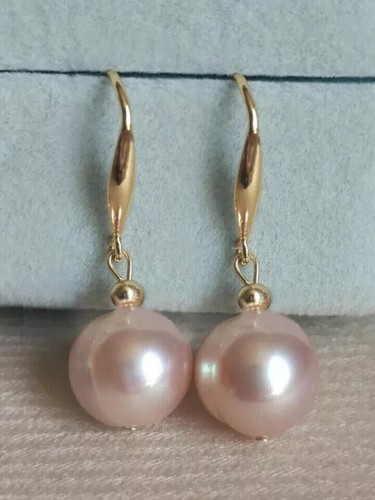 AAA 10-11mm schöne neue natürliche rosa Südseeperlen Ohrringe in 14K Gold - Bild 5 von 7
