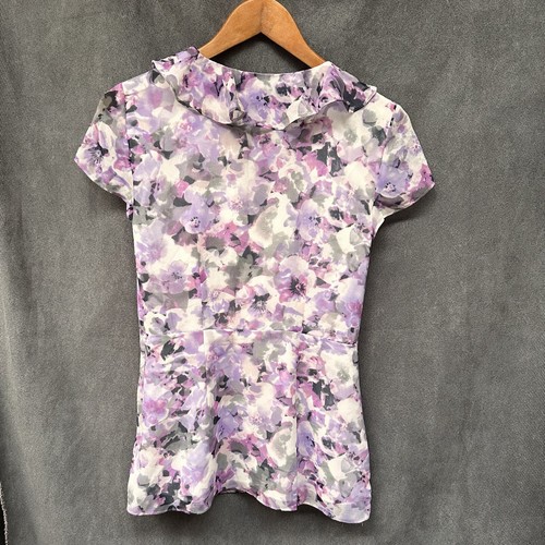 Banana Republic Callie Cottage watercolor Floral Faux-wrap Top blouse purple Y2k - Picture 3 of 6